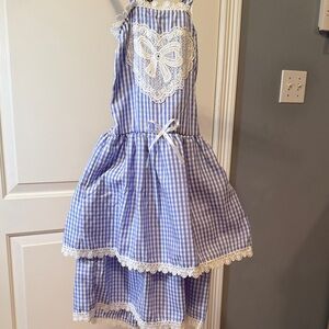 Blue Gingham Dress with Lace Details